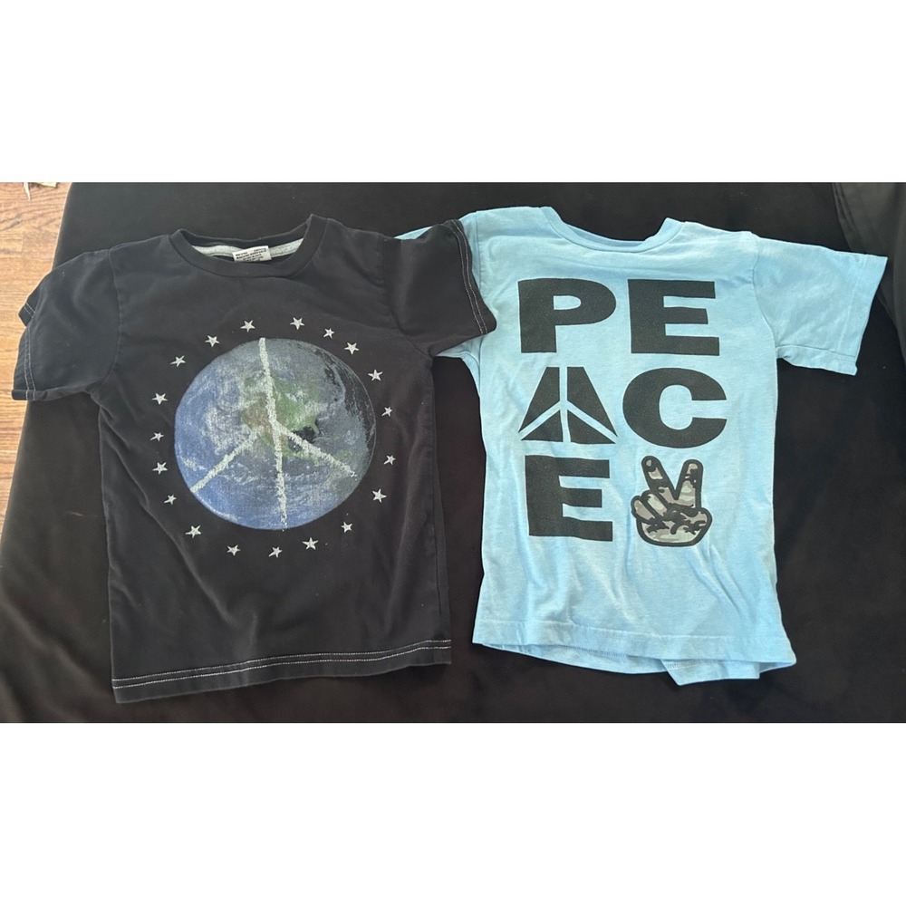 EUC Lot of 2 Mish Boys short sleeve t-shirts Peace Size 5 100% cotton